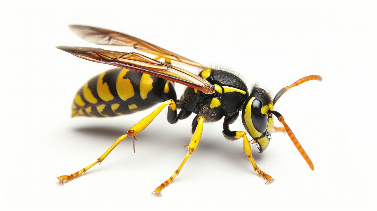 Guêpe germanique sur fond blanc